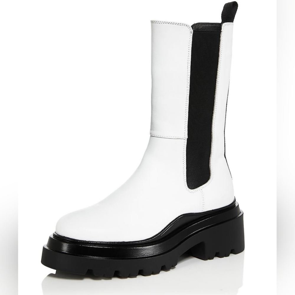 Women's White and Black Chunky Chelsea Boots